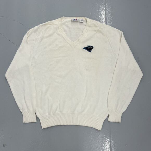 Vintage 90s Carolina Panthers White NFL V-Neck Sweater - Picture 1 of 3